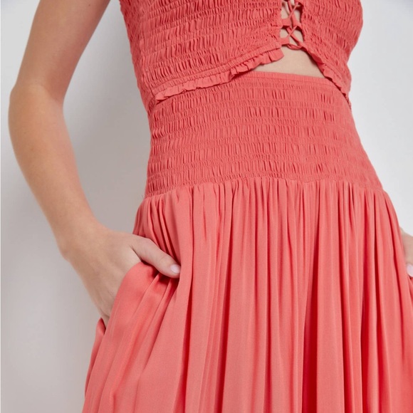 NWT Mustard seed Smocked Cutout Halter jumpsuit - Picture 3 of 5